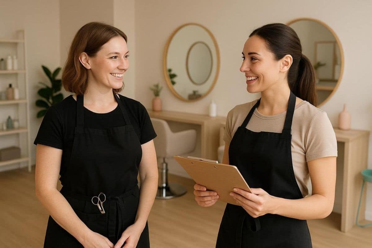 Esthetician and hairstylist building a local business referral partnership.