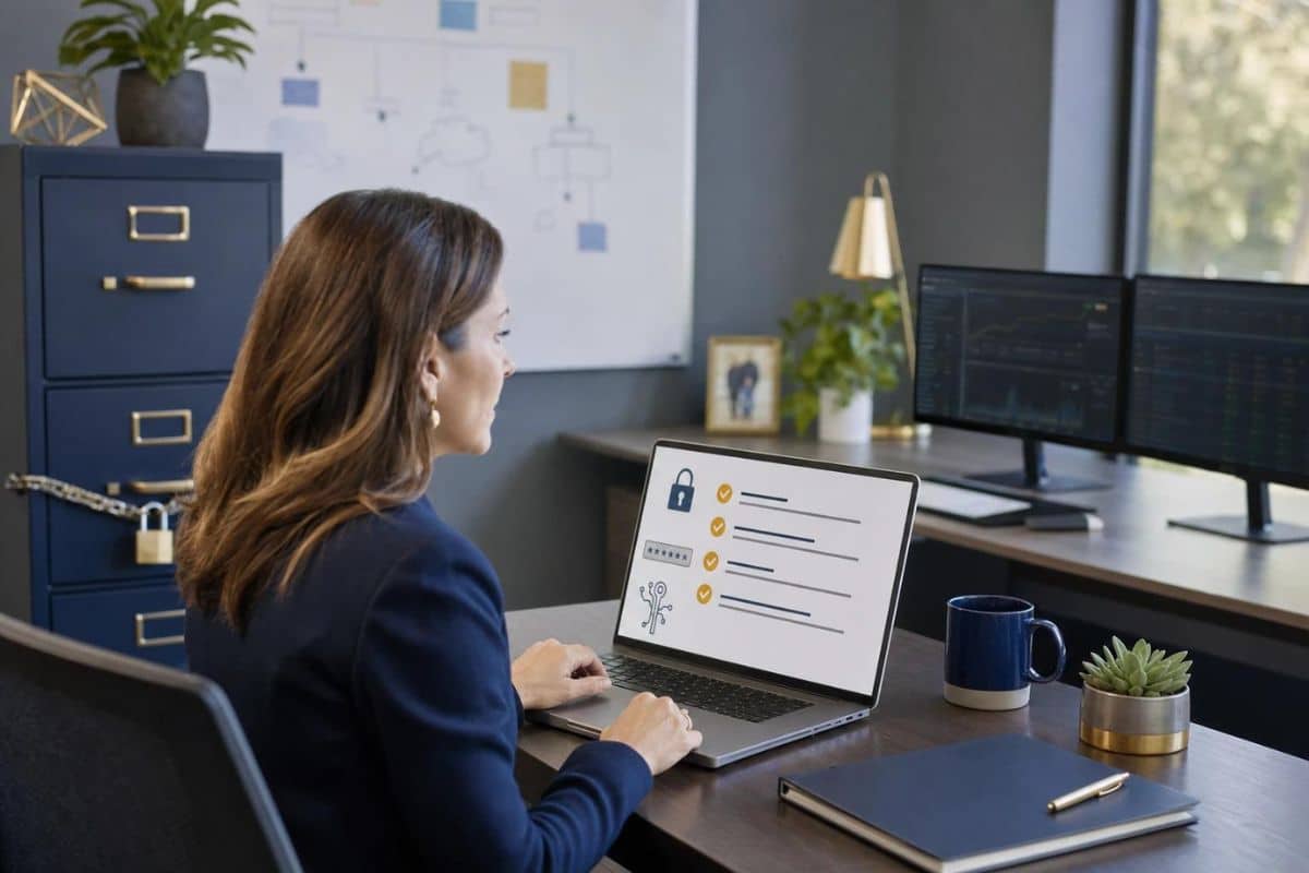 Small business owner reviewing AI agent permissions and customer data security risks.